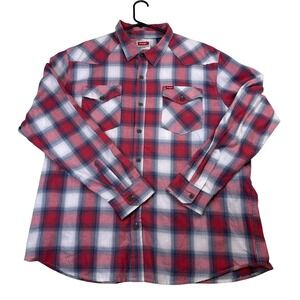 Wrangler Lee Red Blue Plaid Long Sleeve Button Up Shirt Men's
